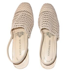 Naturalizer Cream Mules Weaved Crocheted Cushioned Footbed Block Heel 9 Wide